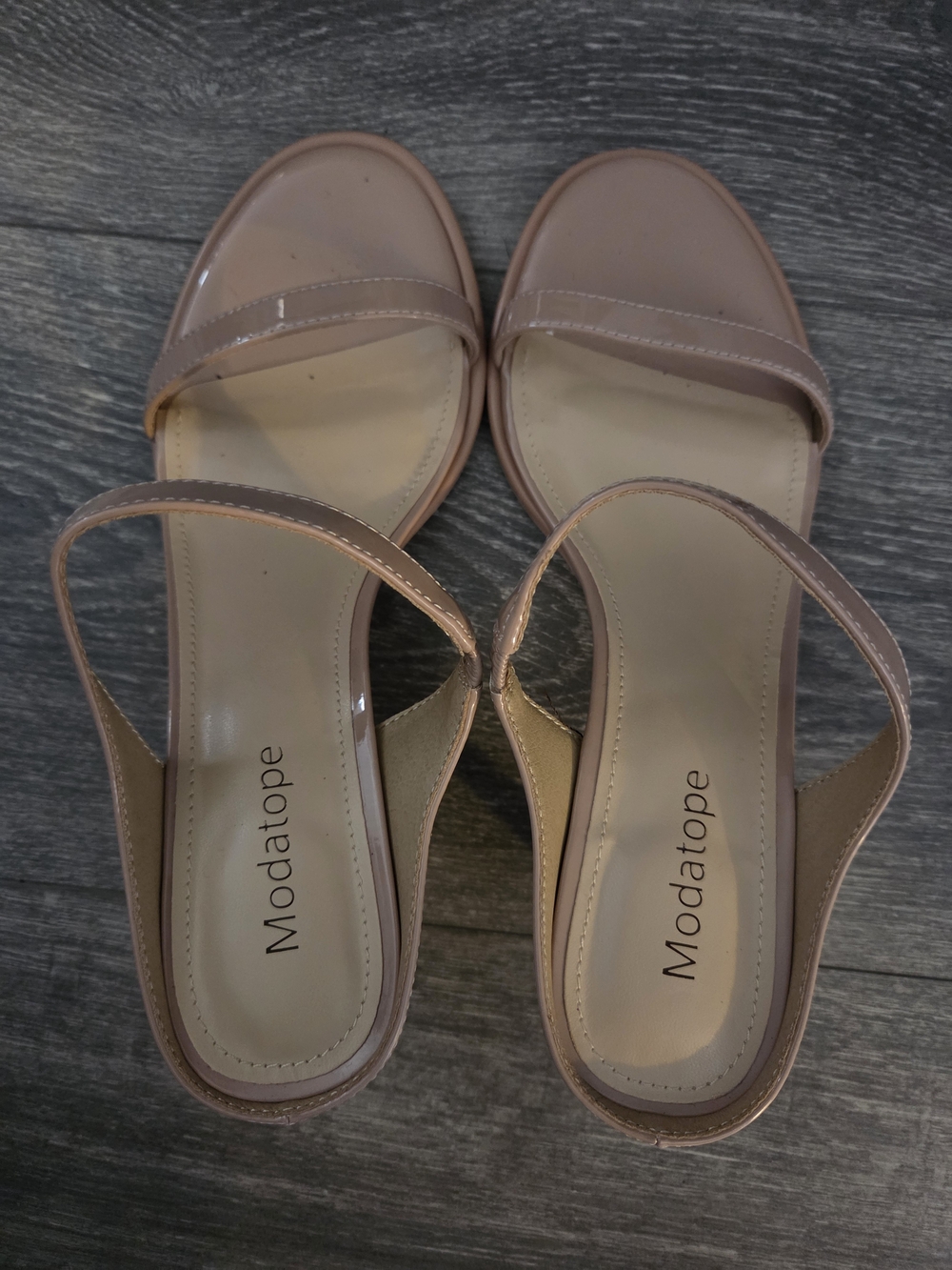Modatope Women's Patent Nude Two Strap Sandals with Kitten Heel